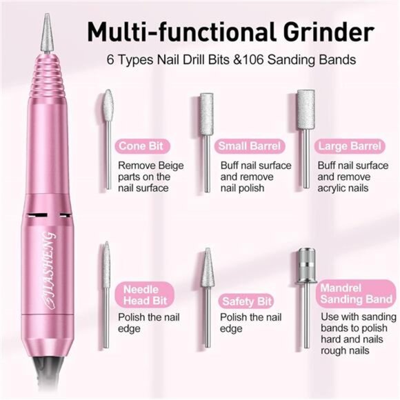 20000RPM Electric Nail Drill Professional Nail File Drill Acrylic Nails Kit - Picture 4 of 7